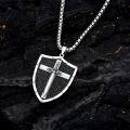 wholesale  & 925 Sterling Silver Knight's Templar Cross Joshua 1:9 Shield Pendant Necklace with Bible Verse Engraving-0-3