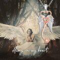 wholesale 925 Sterling Silver Heart Shaped Angel Wing RN Pendant Necklace with Rose Gold Accents and Chain-0-5