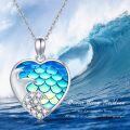 wholesale 925 Sterling Silver Heart-Shaped Mermaid Scale Pendant Necklace with Dolphin and Cubic Zirconia - Beach  for Women-0-6