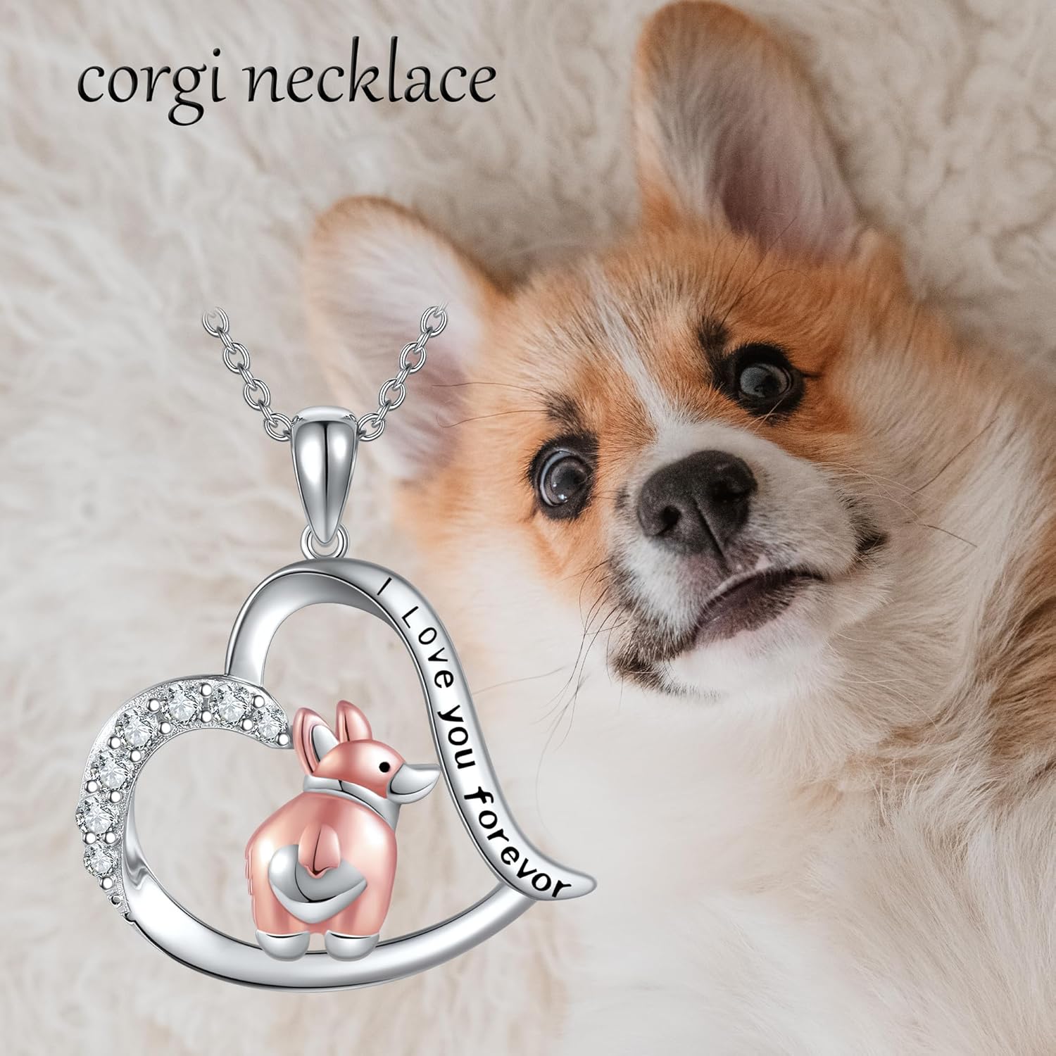 wholesale 925 Sterling Silver Heart-Shaped Kangaroo Necklace with Cubic Zirconia and Engraved Message I Love You Forever for Women Girls (Pink)-0-5