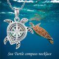 wholesale 925 Sterling Silver Compass Sea Turtle Pendant Necklace with Black Enamel Accents and Chain for Women Men-0-1