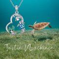wholesale 925 Sterling Silver Heart-Shaped Wave with Blue Opal Turtle and Dolphin Pendant Necklace - Gifts for Her-0-3