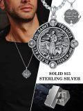 wholesale 925 Sterling Silver St Francis of Assisi Medal Pendant Necklace with 3D Engraved Design and Cross Charm - Religious Gifts for Men & Women-0-3