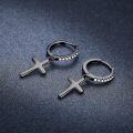wholesale 925 Sterling Silver Cross Pendant Huggie Hoops for Women Men Minimalist Religious Faith  Set of 4 Pairs-0-1