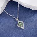 wholesale 925 Sterling Silver Green Moss Agate Cubic Zirconia Hexagon Kite Shape Pendant Necklace for Women-0-2