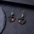 wholesale 925 Sterling Silver Blackened Skeleton Hand with Red Crystal Heart Gothic Drop Earrings Gift for Her-0-3