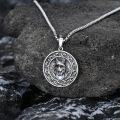 wholesale 925 Sterling Silver Wolf Head with Blue Stone Circle Pendant Necklace-0-2