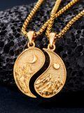 wholesale Gold 925 Sterling Silver Mountain Yin Yang Pendant Couples Necklaces Matching Set-0-4