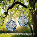 wholesale 925 Sterling Silver Blue Crystal Tree of Life Leverback Drop Dangle Earrings  for Women Girls-0-5