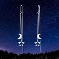 wholesale 925 Sterling Silver Moon & Star Drop Threader Earrings w/ Tassel Chain for Women and Teenagers - Hypoallergenic  Set-0-5