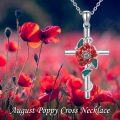wholesale 925 Sterling Silver Red Carnation Floral Cross Pendant Necklaces for Women-0-4