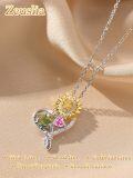 wholesale S925 Sterling Silver Sunflower Pendant Necklace with 1Ct Peridot & Tourmaline, Birthstone Gift for Women-0-1