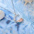 wholesale 925 Sterling Silver Otter on Moon Ocean Wave Necklace for Women s-0-3