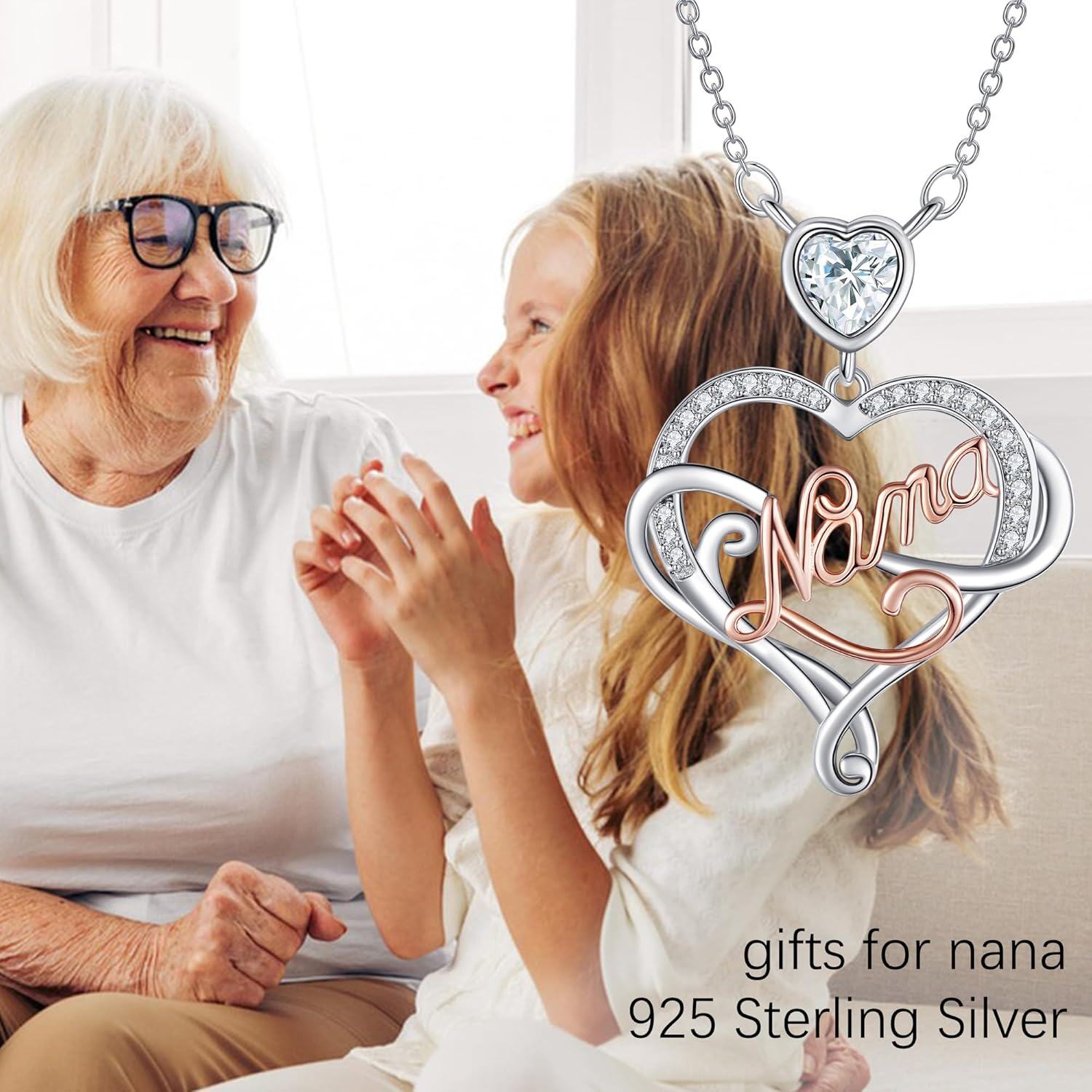 wholesale 925 Sterling Silver Heart Nana Nameplate Pendant Necklace with Cubic Zirconia Stones - Mother's Day Gifts for Grandma-0-3