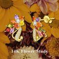 wholesale 14K Gold Multi-Color Stone Flower Stud Earrings for Women - Anniversary Gift-0-4