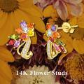 wholesale 14k Gold Rainbow Zircon Flower Stud Earrings For Women-0-4