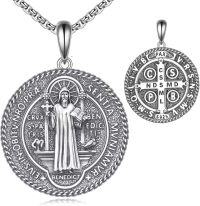 wholesale 925 Sterling Silver St. Benedict Medal Pendant Necklace with Cross and Dove Charm for Men & Women-Saint Benedict