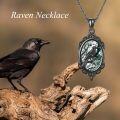 wholesale 925 Sterling Silver Black Raven Pendant Necklace with Green Stone Background-0-4