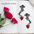 wholesale 925 Sterling Silver Red Heart Rose Vine Ear Climber Earrings for Women-0-4