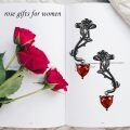 wholesale 925 Sterling Silver Gun Black Rose Flower Red Heart Zircon Drop Earrings-0-4