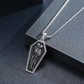 wholesale 925 Sterling Silver Blackened Gothic Coffin with Hugging Skeletons Pendant Necklaces for Men Women Halloween Gifts-0-1