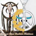 wholesale 925 Sterling Silver Turquoise Sunflower Western Cow Skull Pendant Necklace-0-3