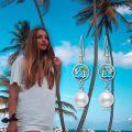 wholesale 925 Sterling Silver Metal Freshwater Pearl Summer Beach Earrings with Palm Trees and Seagulls Design-0-2