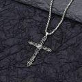 wholesale 925 Sterling Silver Oxidized Cross Pendant Necklace With Multilingual Love Projection Stone-0-2