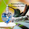 wholesale 925 Sterling Silver Blue Crystal Heart Hummingbird Cremation Jewelry Urn Pendant Necklace with Funnel and Fill Tool-0-4