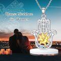 wholesale 925 Sterling Silver 925 Hamsa Hand Sun&Moon Multicolor Stone CZ Pendant Necklace-0-5