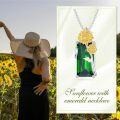 wholesale 925 Sterling Silver Green Created Emerald Sunflower Tulip Lotus Pendant Necklace-0-4