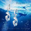 wholesale 925 Sterling Silver Blue Crystal Heart-Shaped Dolphins Huggie Hoop Earrings for Women-0-5