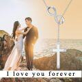 wholesale Sterling Silver Natural Diamond Heart Infinity Sideways Cross Necklace for Women-0-4