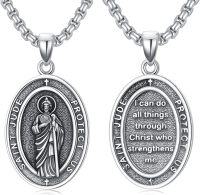 wholesale 925 Sterling Silver Oval Pendant Saint Jude Protect Us Religious Jewelry for Women Men Catholic Gift 43mm x 68mm -Saint Jude