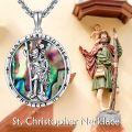 wholesale 925 Sterling Silver Saint Christopher Protect Us Pendant with Abalone Shell and Crosses on 34 Chain-0-1