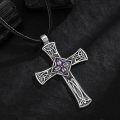 wholesale 925 Sterling Silver Purple Stone Celtic Cross Pendant Necklace for Women-0-2