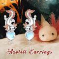 wholesale 925 Sterling Silver Axolotl Heart Stud Earrings with Opal Stone Birthstone Gift for Her-0-2