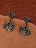 wholesale Hypoallergenic 925 Sterling Silver Black Cat Pumpkin Halloween Dangle Earrings Gift for Women and Girls-0-3