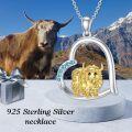 wholesale 925 Sterling Silver Highland Cow Horseshoe Pendant Necklaces with Blue Crystal Accents for Women s-0-4