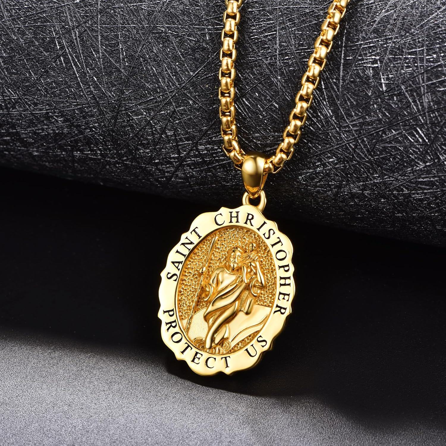 wholesale 925 Sterling Silver & 24k Gold Plated Customizable Saint Christopher Protect Us Medallion Pendant Necklaces for Men and Women-0-2