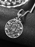 wholesale 925 Sterling Silver Virgin Mary Pendant with Cubic Zirconia and Scrollwork Design - Religious Jewelry for Women & Men -0-1