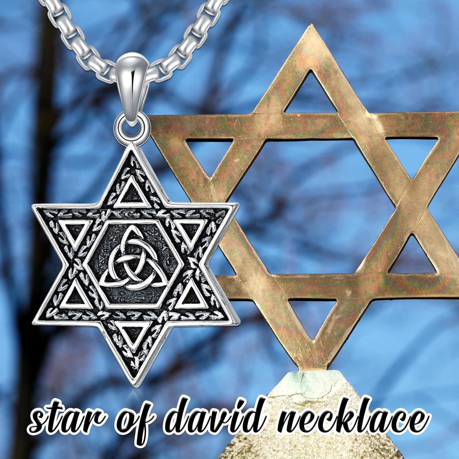 Sterling Silver Star of David Lion of Judah Celtic Knot Chai Pendant Necklace-0-5