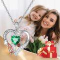 wholesale 925 Sterling Silver Green Crystal Butterfly Heart Pendant Necklaces for Mom Grandmother Gifts-0-2