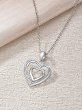 wholesale 925 Sterling Silver & White Gold Plated Natural Diamond Double Heart Pendant Necklace for Women - F-G-I1/I2 Clarity-0-3