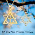 wholesale 14k Gold Star of David Cross CZ Pendant Necklace 14K Gold  Chain for Women Mom Lovers-0-4