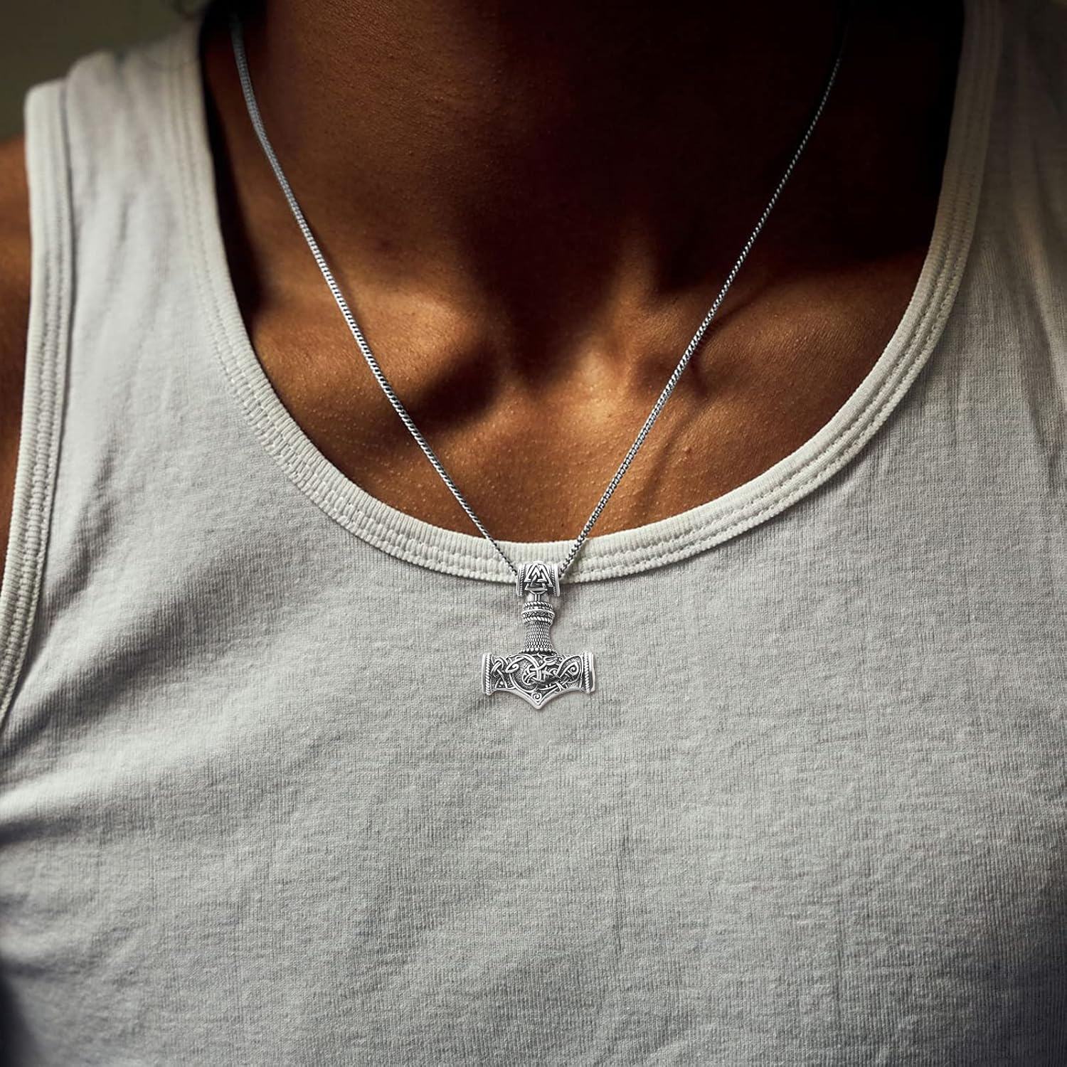 wholesale 925 Sterling Silver  Viking Thors Hammer Pendant Norse Jewelry for Men Women with Stainless Steel Chain-0-4