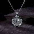 wholesale 925 Sterling Silver Memento Mori Skull and Hourglass Coin Pendant Necklace for Men Women 24 Chain  Set-0-3
