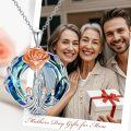 wholesale S925 Sterling Silver & 14K Rose Gold Plated Rose Flower Mother Necklace with Blue Crystal, Gift for Mom-0-2