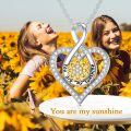 wholesale 925 Sterling Silver Heart Pendant with Sunflower and Cubic Zirconia - You Are My Sunshine Necklace Gift for Her-0-4