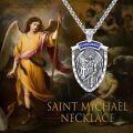wholesale 925 Sterling Silver Saint Michael Archangel Shield Pendant Necklace Oxidized Finish-0-4